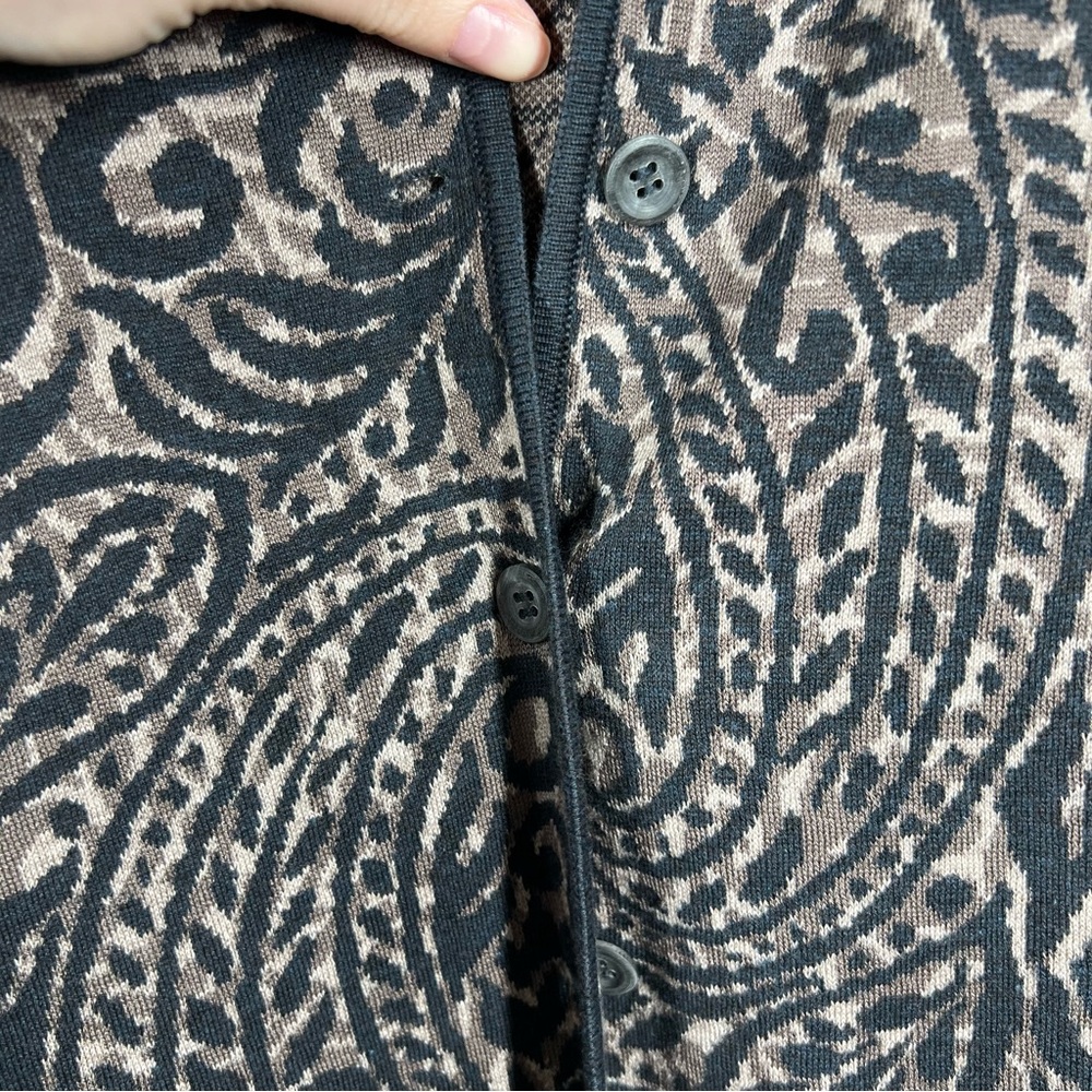 Peruvian Connection Brown Black Paisley Pima‎ Cotton Button Cardigan - Picture 2 of 5